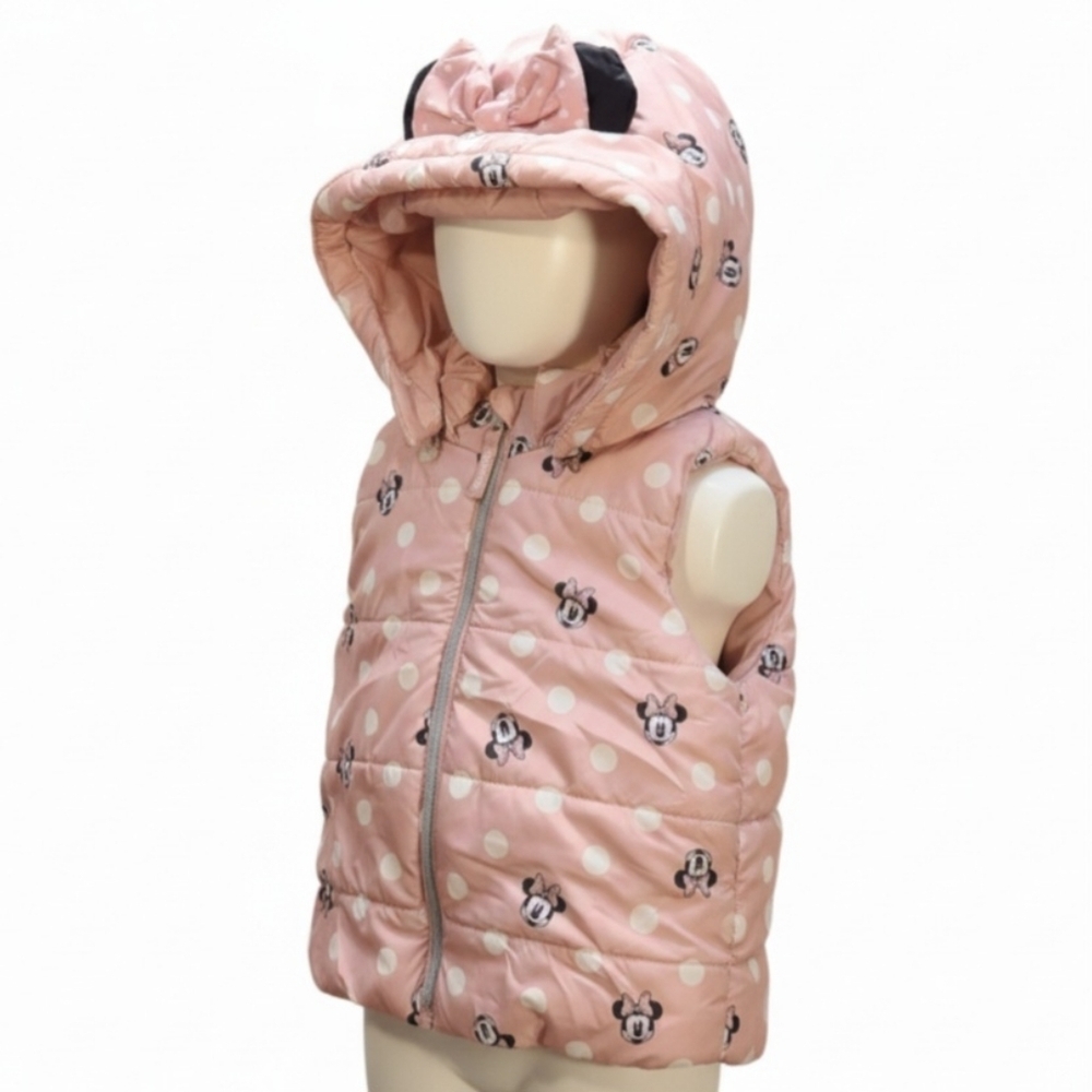 Disney Minnie Mouse Pink Polka Dot Puffer Vest H&M Toddler 2–3T Hooded - Picture 5 of 13